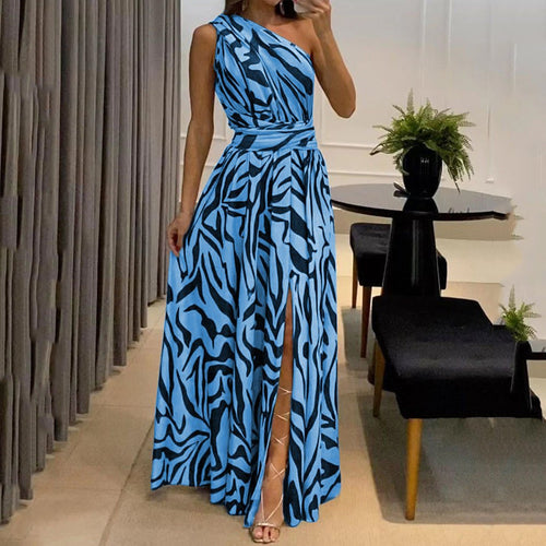 Damen Elegantes Maxikleid mit asymmetrischem Ausschnitt und Schlitz EB
