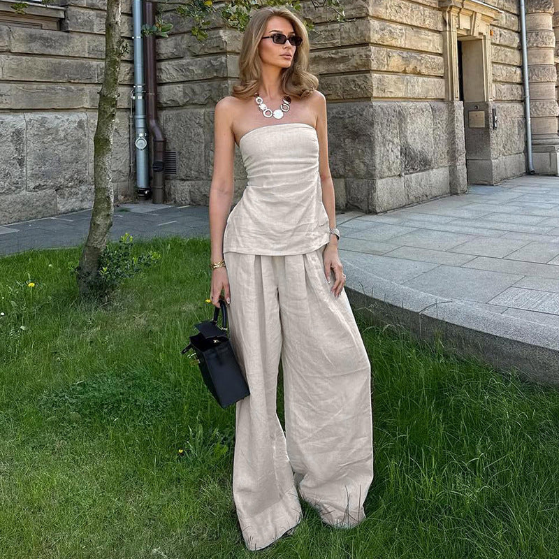 Damen Elegantes Zweiteiliges Set aus Leinen EB