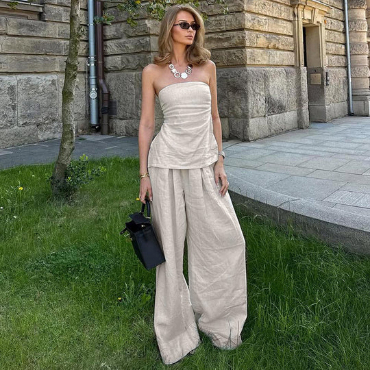 Damen Elegantes Zweiteiliges Set aus Leinen EB
