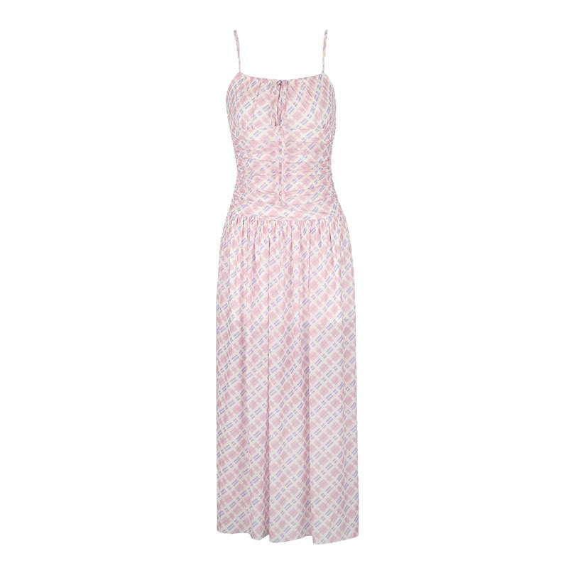 Damen Maxikleid mit Spaghettiträgern und eleganter Raffungen EB