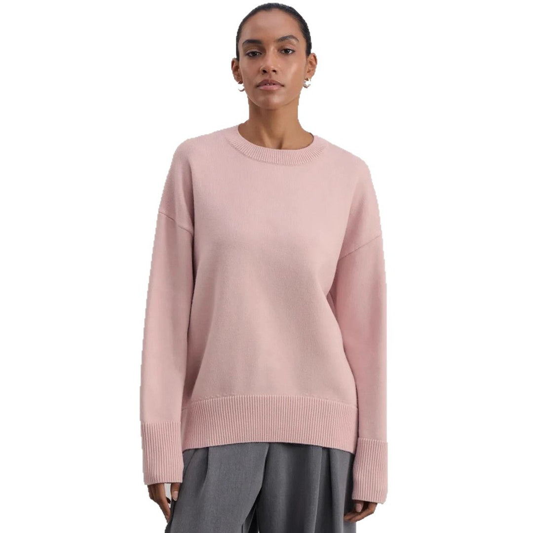 Damen Bequemer und eleganter Strickpullover mit überschnittenen Schultern und Rippenbündchen EB
