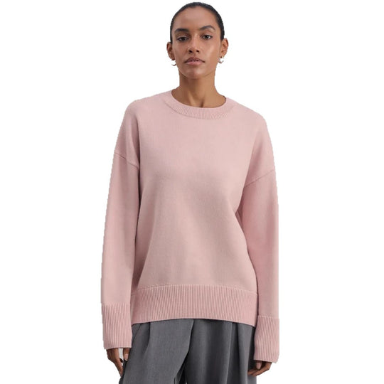 Damen Bequemer und eleganter Strickpullover mit überschnittenen Schultern und Rippenbündchen EB