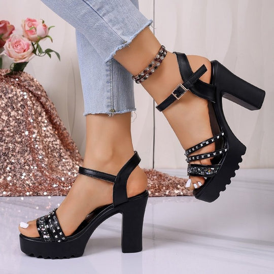 Damen Elegante High-Heels mit funkelndem Riemendesign EB
