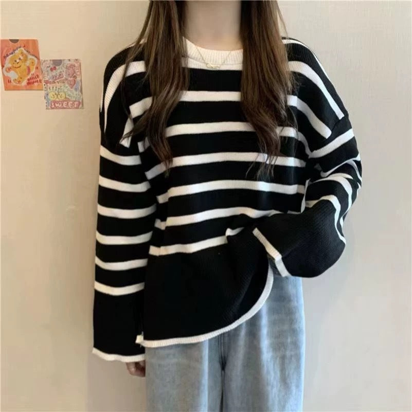 Damen gemütlicher Strickpullover mit Streifen EB