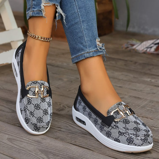 Damen Mokassin-Slipper mit luftgepolsterter Plateausohle und Zier-Bit EB