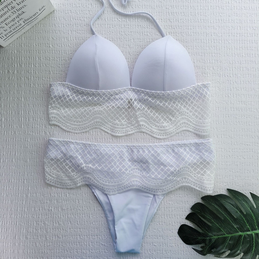 Damen Triangel-Bikini mit gehäkeltem Detail EB