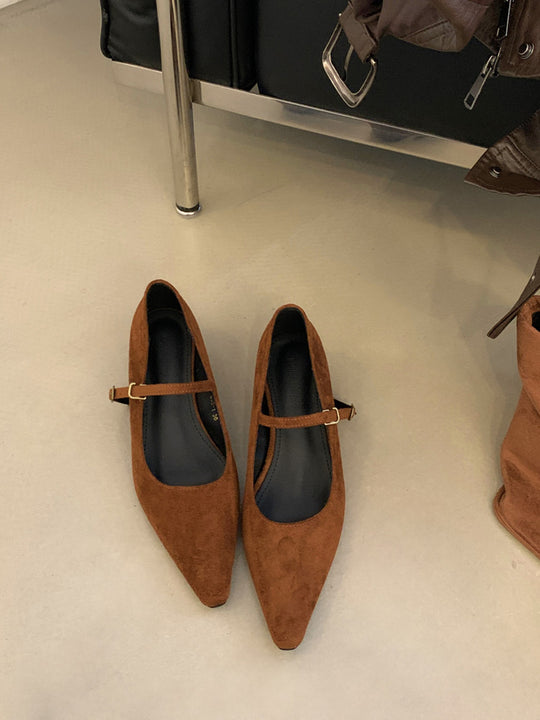 Damen elegante Ballerinas mit verstellbarem Riemen und feiner Wildlederoberfläche EB