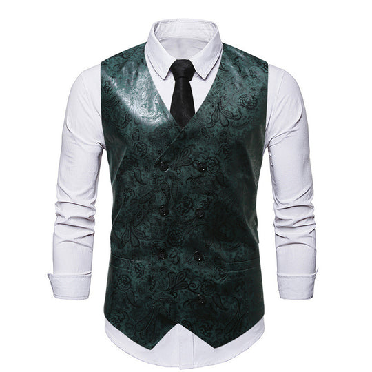 Herren elegante Weste mit floralem Muster und doppelter Knopfreihe EB