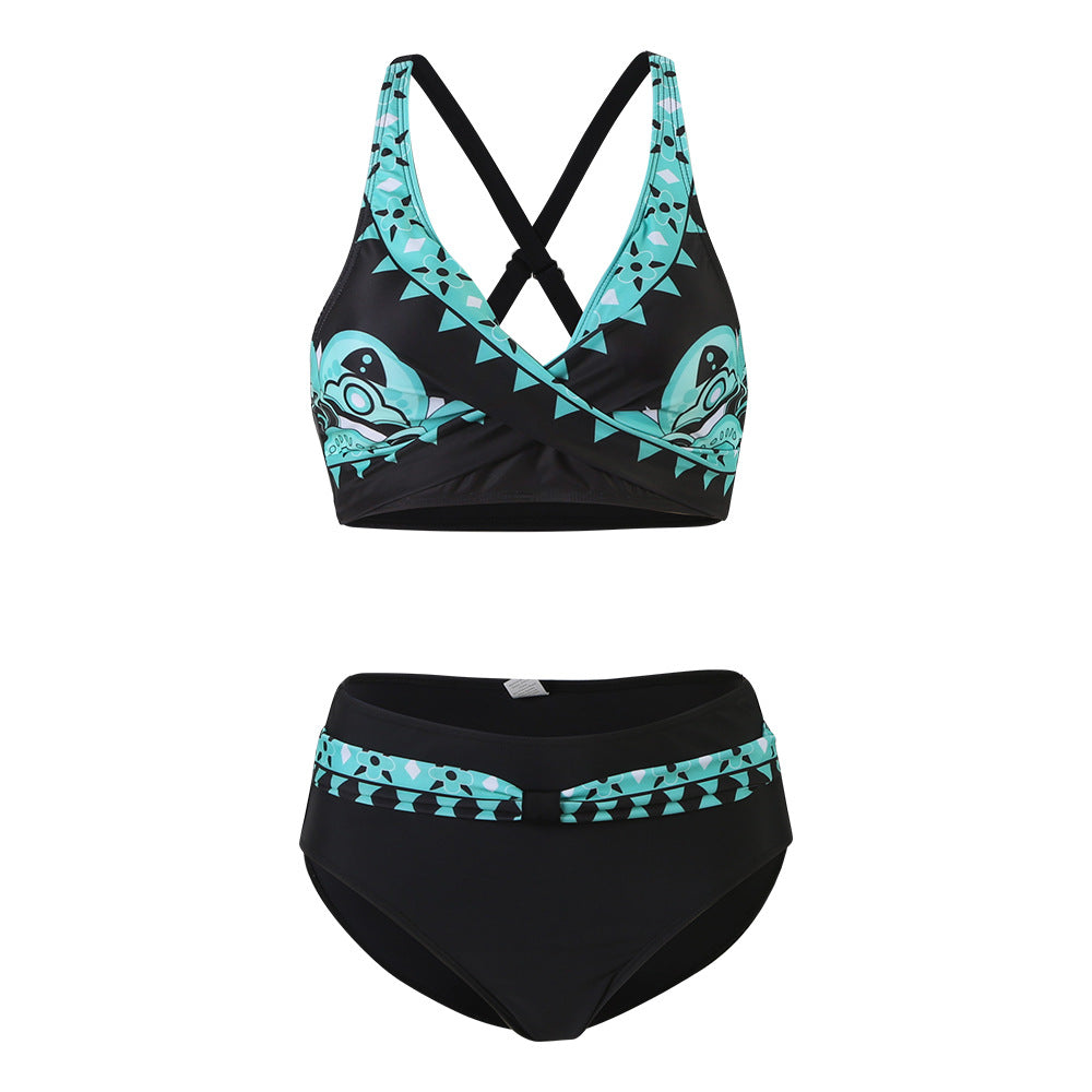 Damen Sportliches Bikini-Set mit trendigem Schnitt und modernem Grafikdesign EB