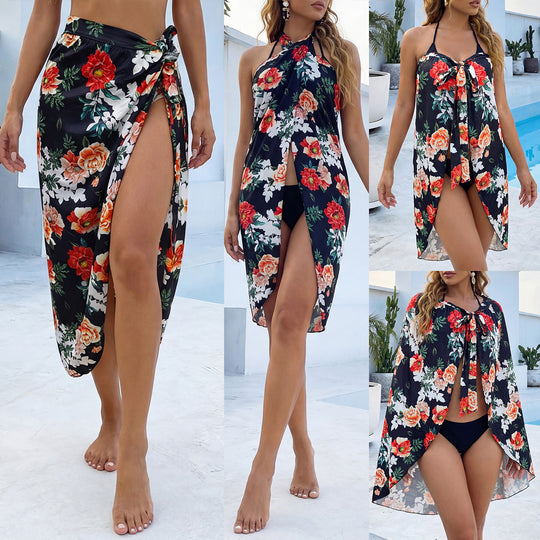 Damen eleganter Floral-Langrock mit seitlichem Schlitz EB