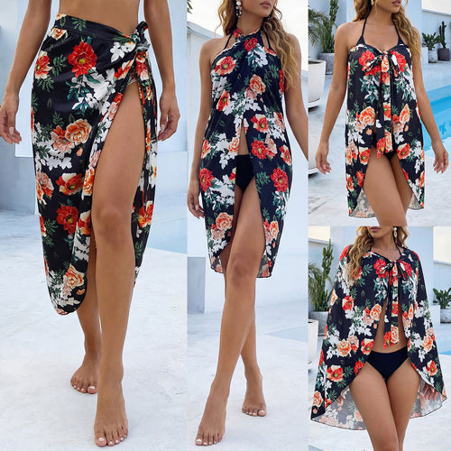 Damen eleganter Floral-Langrock mit seitlichem Schlitz EB