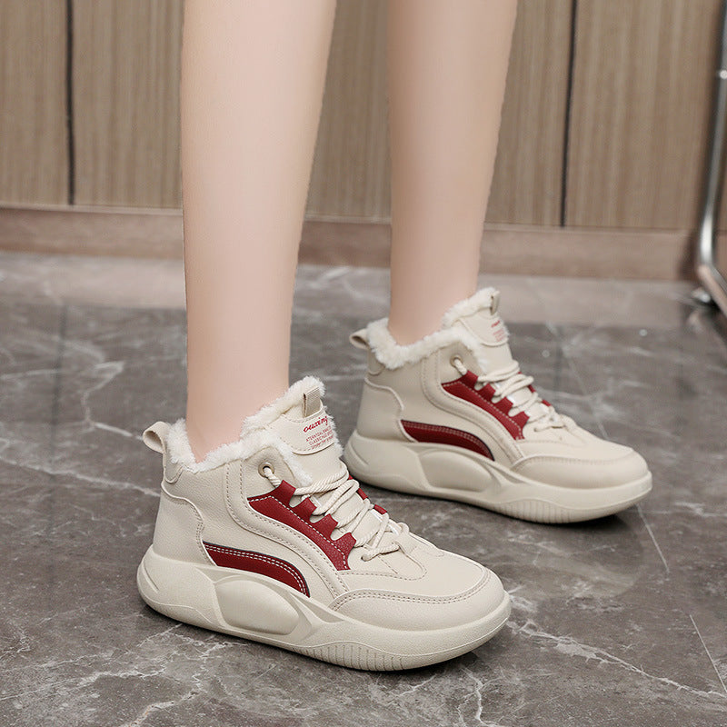 Damen warme High-Top Sneaker mit flauschigem Innenfutter und rutschfester Sohle EB