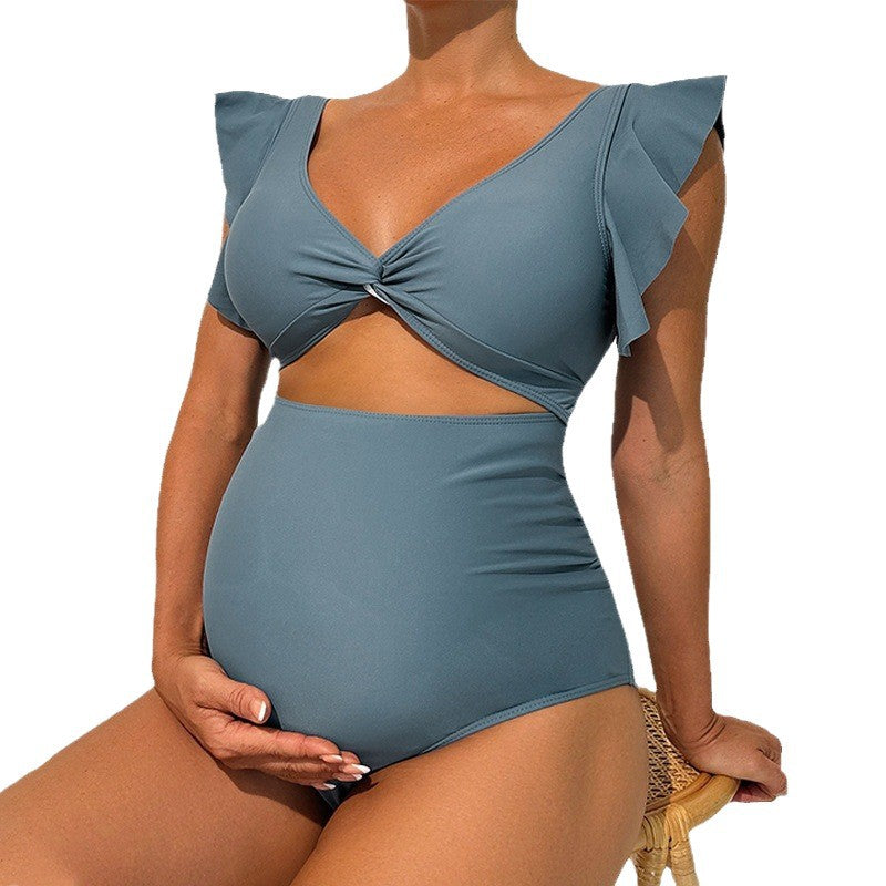 Damen Einteiliger Badeanzug für Schwangere mit modischem Wickeldesign EB