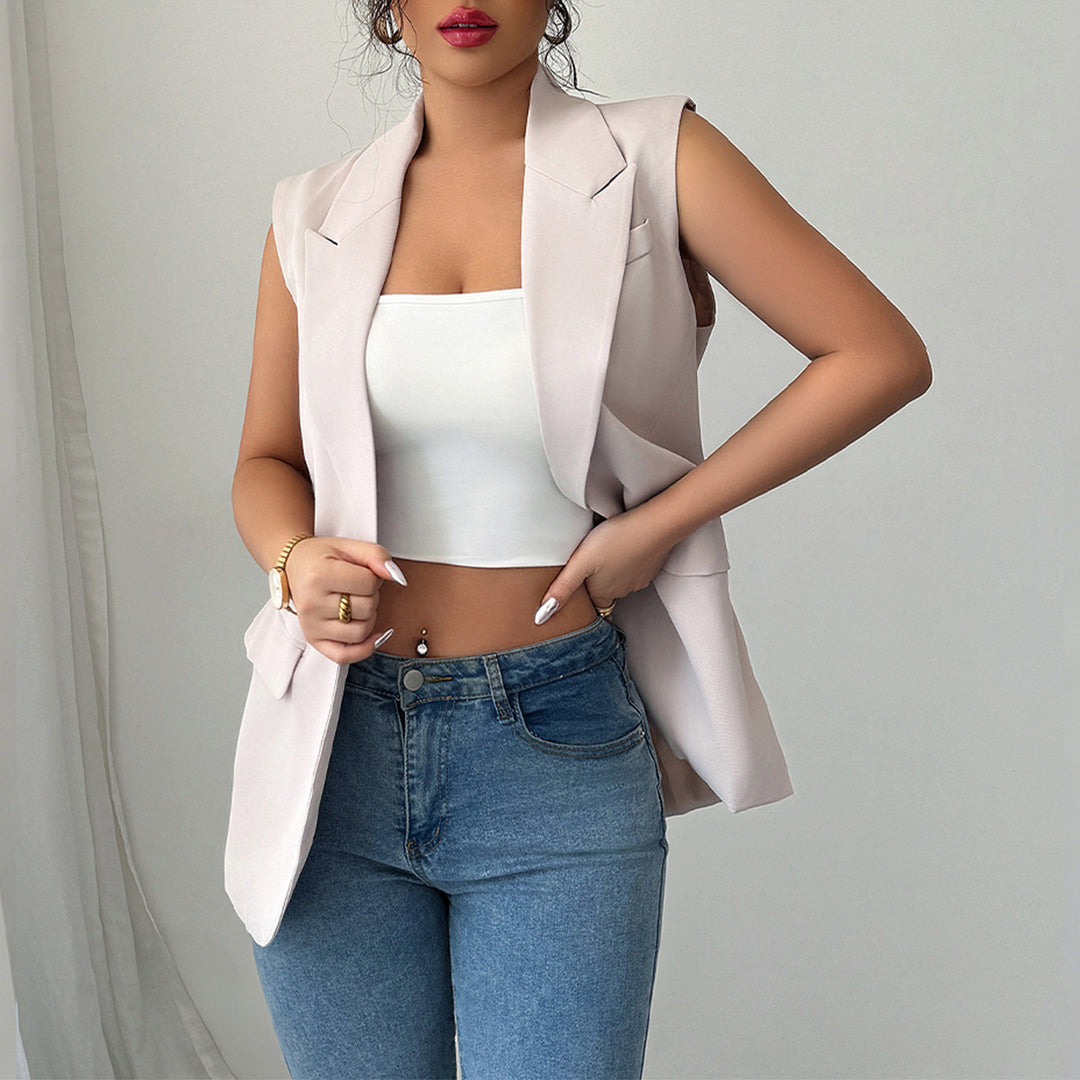 Damen Elegante ärmellose Blazerjacke mit feinen Details EB