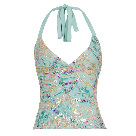 Damen Glamouröses Top mit eleganten Pailletten-Details EB