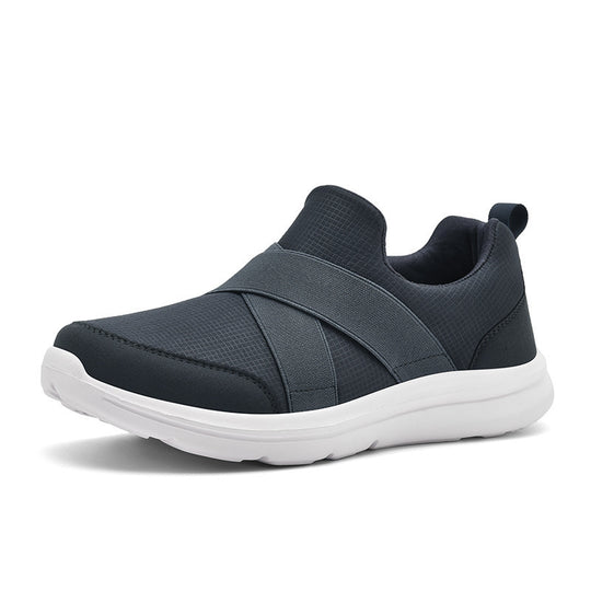 Damen nan elastischer Slip-On Komfort-Sneaker mit atmungsaktivem Strickoberteil, gekreuzten Stretchriemen und dämpfender EVA-Sohle EB