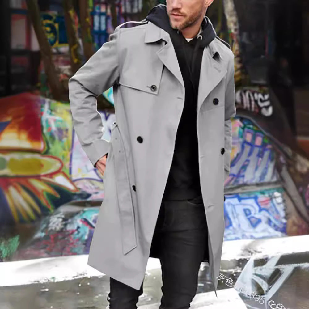 Herren nan urbaner Regenmantel im Trench-Stil mit doppellagiger Sturmklappe und verstellbaren Manschetten EB