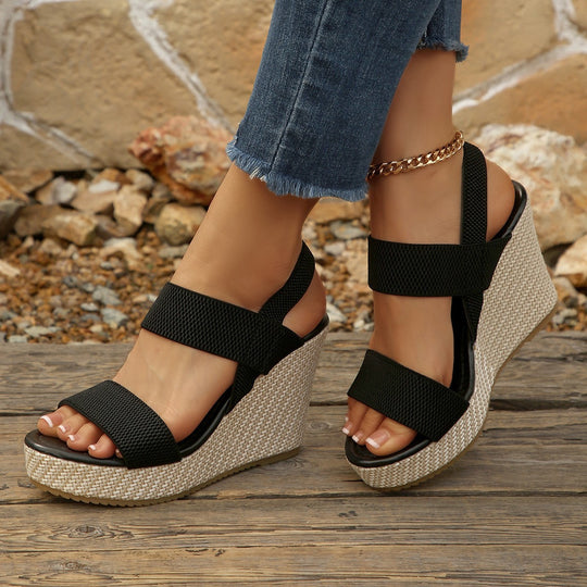 Damen Wedge-Sandalen mit elastischen Riemen und modischem Plateau EB