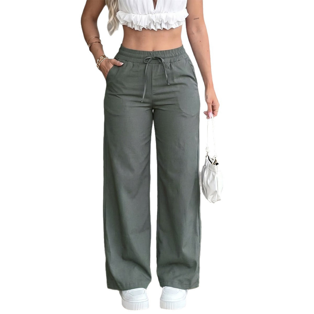 Damen nan weite High‑Waist Leinenhose mit elastischem Tunnelzugbund und Seitentaschen EB