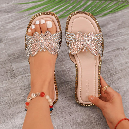 Damen glamouröse Riemchen-Sandalen mit funkelnder Schleifenverzierung EB