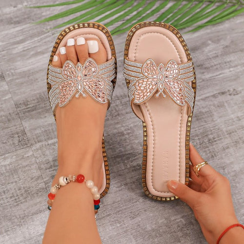 Damen glamouröse Riemchen-Sandalen mit funkelnder Schleifenverzierung EB