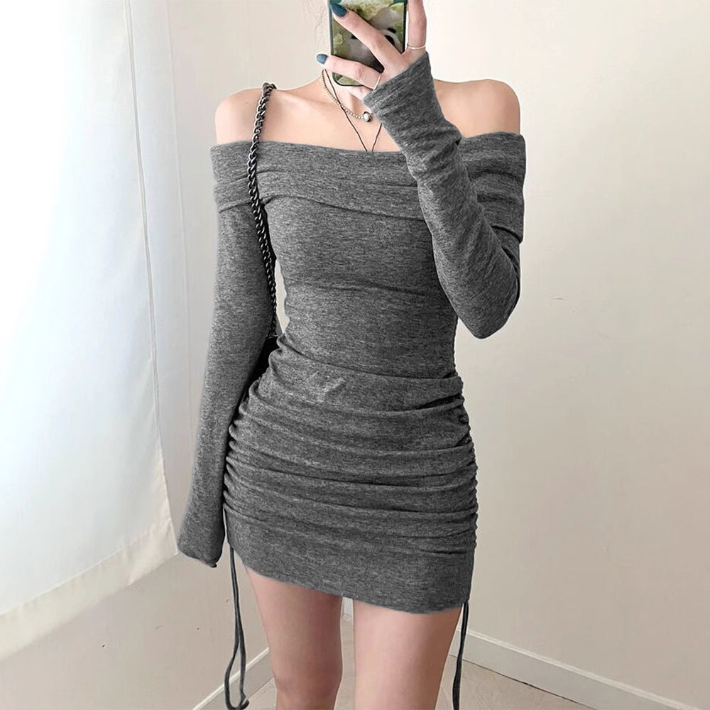 Damen Offshoulder-Langarmshirt mit Raffung und Schnürdetails EB