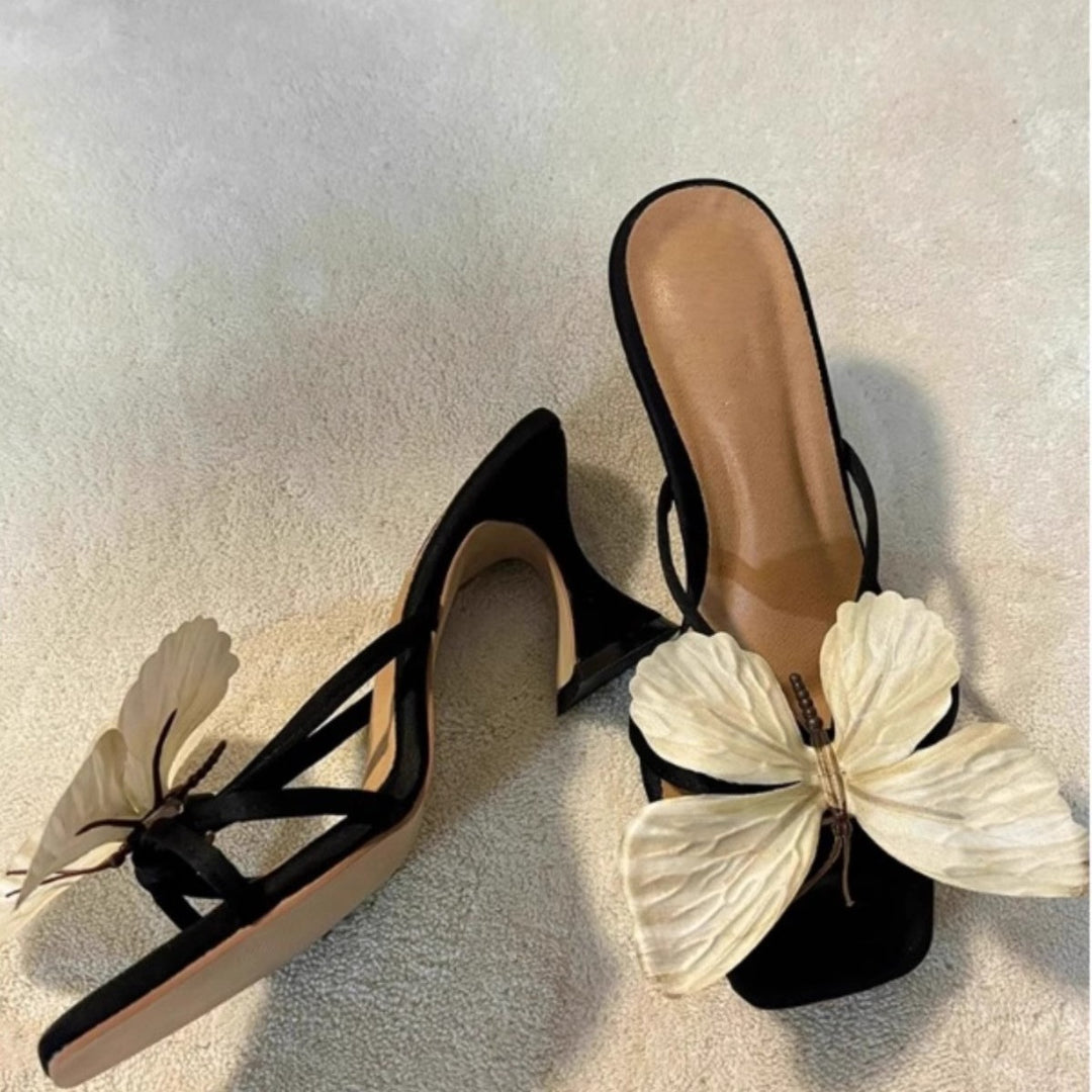 Damen elegante Slingback Sandalen mit künstlerischen Schmetterlingsverzierungen EB