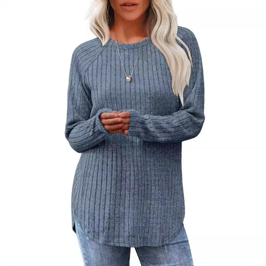 Damen weicher und lässiger Strickpullover mit Rippenmuster EB