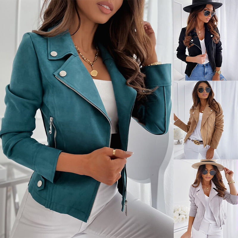 Damen modische Biker-Jacke mit leichtem Futter und Reißverschluss EB