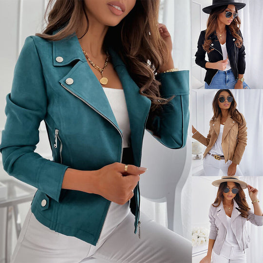 Damen modische Biker-Jacke mit leichtem Futter und Reißverschluss EB