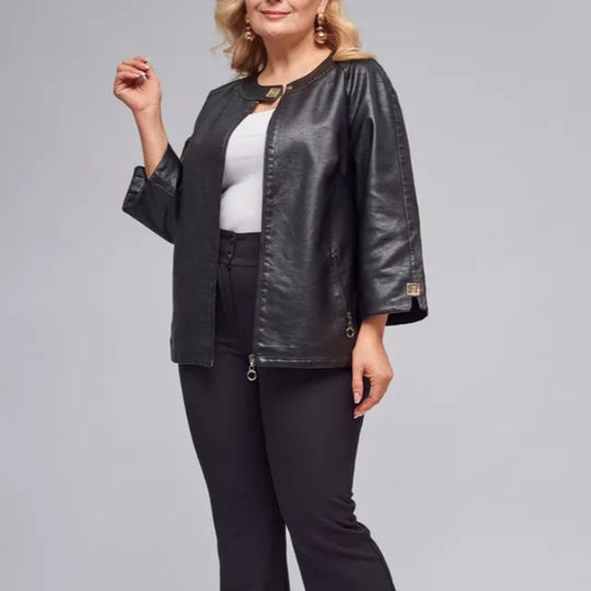 Damen modische Kunstlederjacke mit einzigartigem Schnitt EB