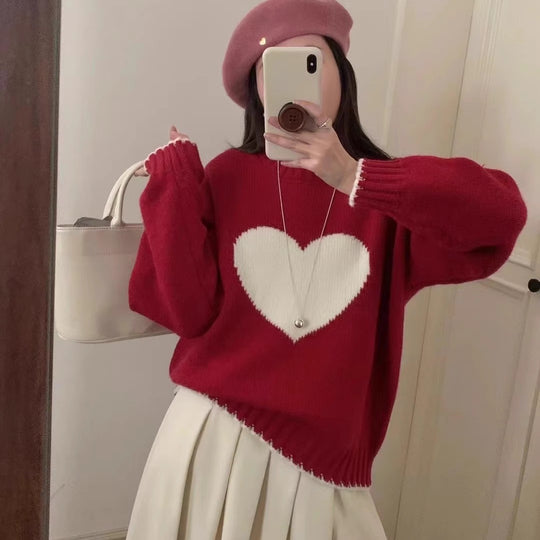 Damen angesagter Pullover mit Herzmotiv und lässigem Schnitt EB