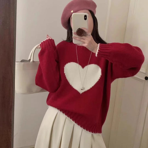 Damen angesagter Pullover mit Herzmotiv und lässigem Schnitt EB