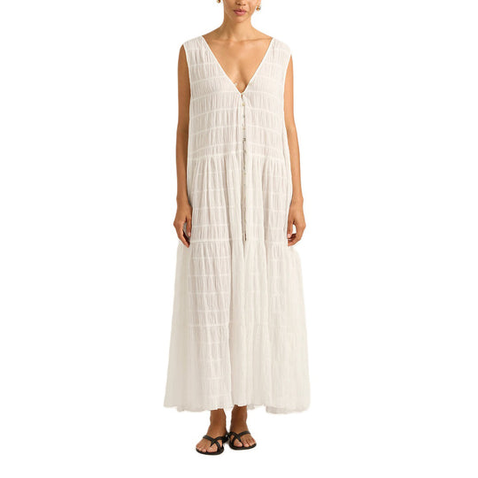 Damen Maxikleid mit tiefem V-Ausschnitt und gestuftem Design EB