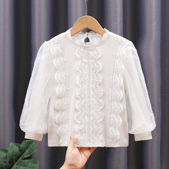 Mädchen elegante Bluse mit romantischem Spitzenbesatz EB