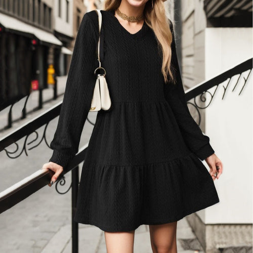 Damen Lockeres V-Ausschnitt Kleid mit Volantdetails EB