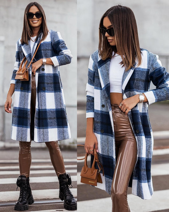 Damen Karierter Oversized-Wintermantel EB