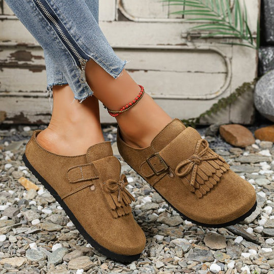 Damen Mokassins mit dekorativem Fransen-Design und verstellbarem Riemen EB
