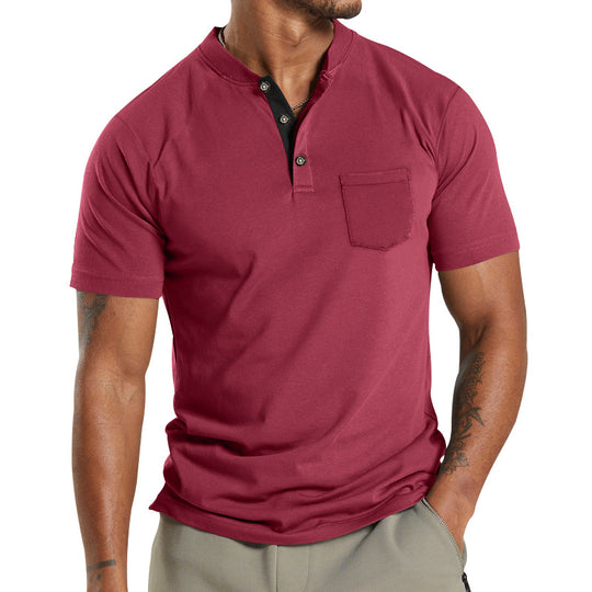 Herren Kurzarm-Henley-T-Shirt mit praktischer Brusttasche und modernem Kragen EB