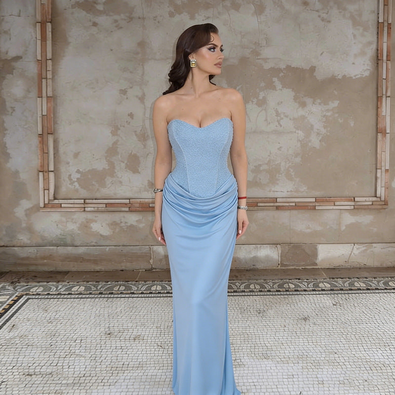 Damen Elegantes Maxikleid mit herzförmigem Ausschnitt und Rüschendetails EB