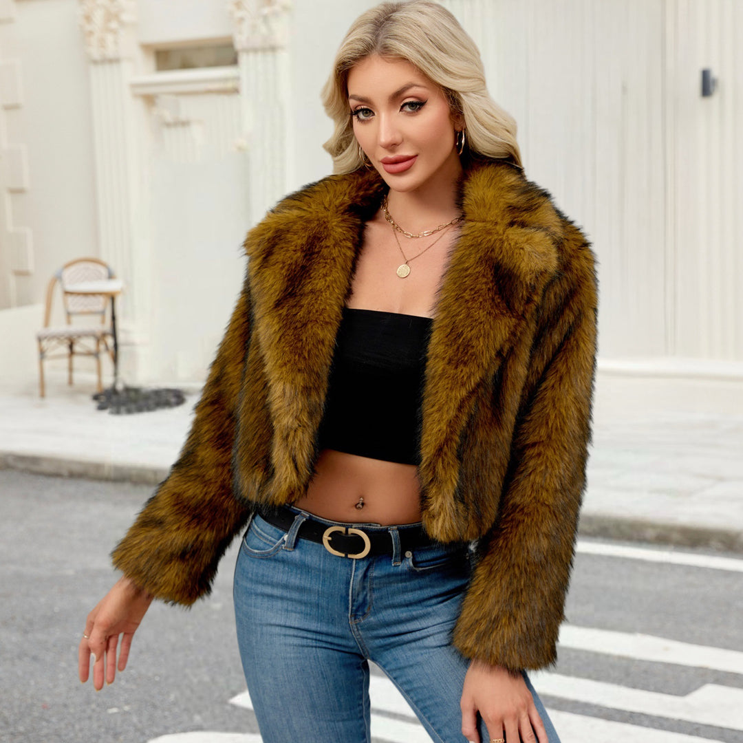 Damen Flauschige Kunstpelzjacke mit elegantem Revers EB
