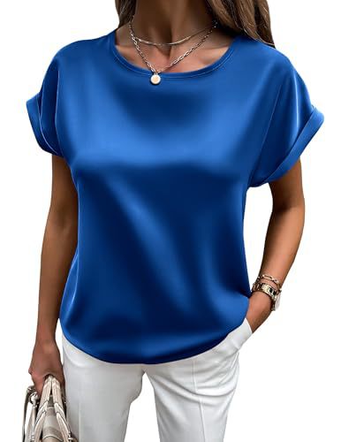 EB | Satin-T-Shirt mit Umgeschlagenen Ärmeln für Damen