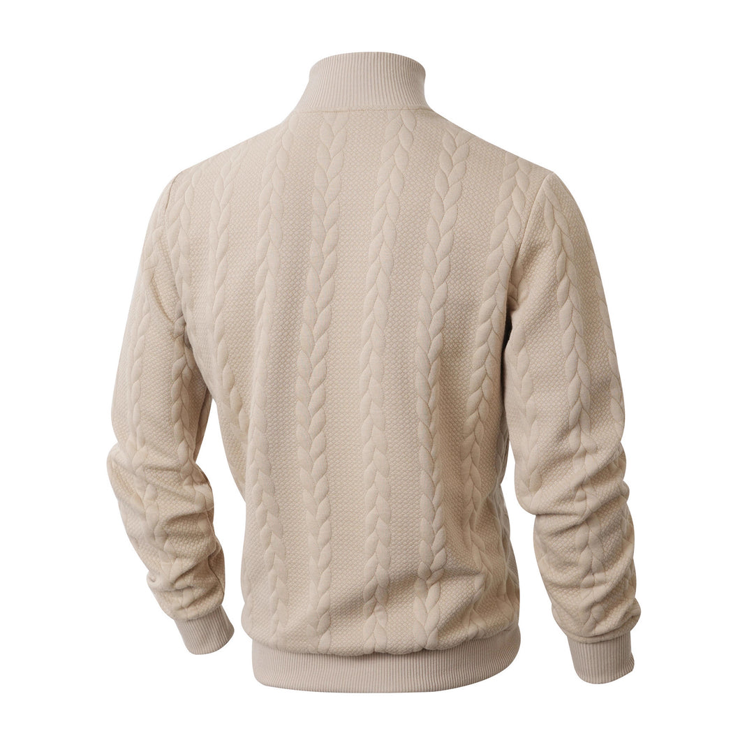 Herren modischer Strickpullover mit hohem Kragen und Zopfmuster EB
