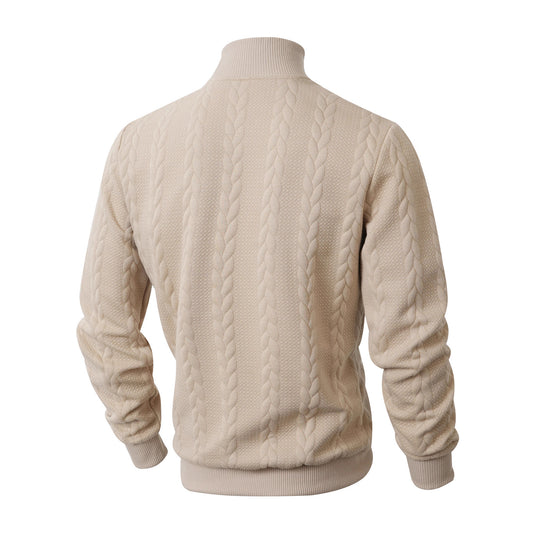 Herren modischer Strickpullover mit hohem Kragen und Zopfmuster EB