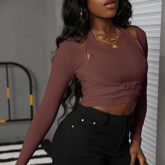 Damen Crop-Top mit asymmetrischem Schnitt und stylischen Cut-Outs EB