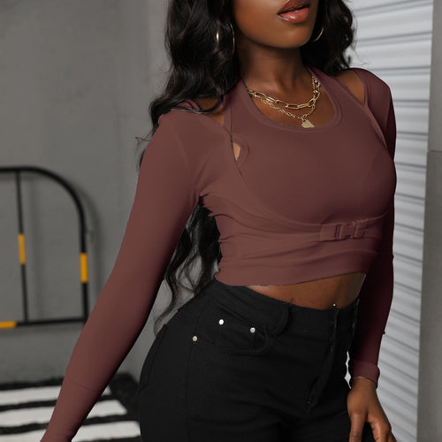 Damen Crop-Top mit asymmetrischem Schnitt und stylischen Cut-Outs EB