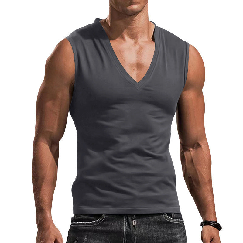 Herren nan ärmelloses Muskelshirt mit tiefem V-Ausschnitt aus dehnbarem Jersey und körpernaher Passform EB