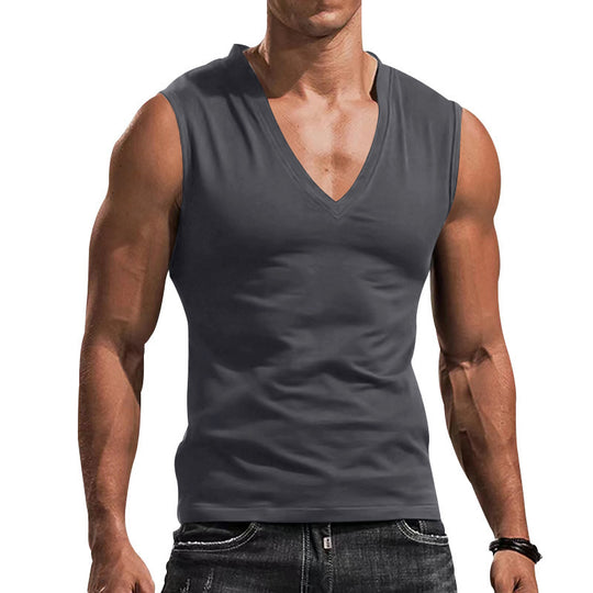 Herren nan ärmelloses Muskelshirt mit tiefem V-Ausschnitt aus dehnbarem Jersey und körpernaher Passform EB
