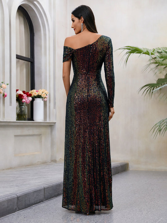 Damen Glamouröses Abendkleid mit asymmetrischem Rücken und funkelnden Akzenten EB