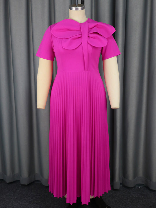 Damen plissiertes Maxikleid mit voluminösem Schleifenkragen EB